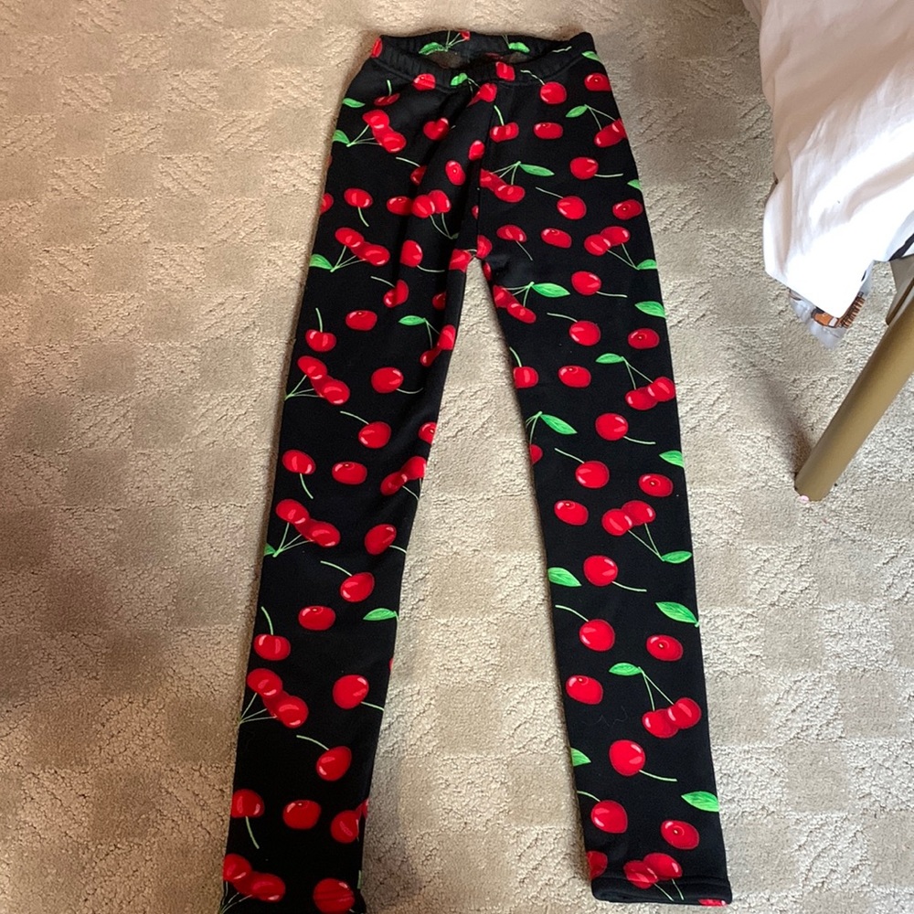 Fuzzy inside cherry leggings